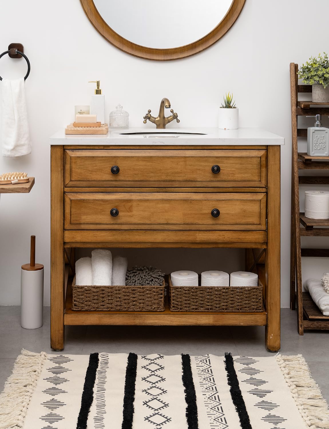 Storageworks Toilet Tank Tray, Brown Round Paper Rope Bathroom Baskets For Organizing, Toilet Tank Basket, Toilet Organizer With